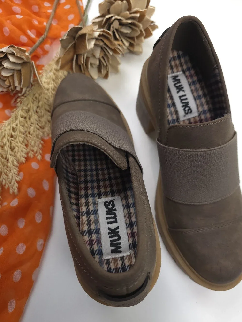 MUK LUKS Men's Brown Elastic Slip-On Chunky Heel Shoes 7½